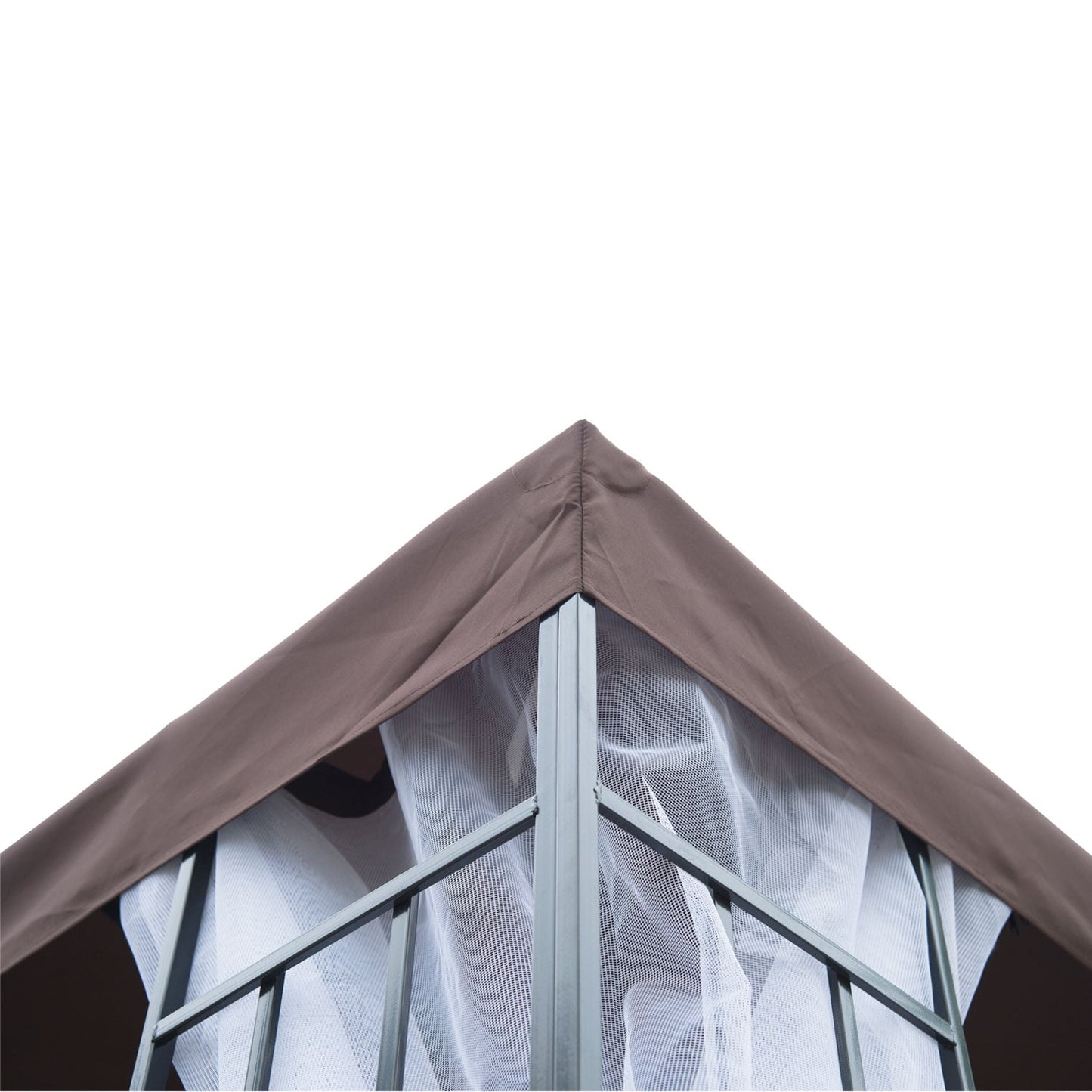 Two-Tier Gazebo with Netting Metal Party Tent Canopy, 3m x3m Coffee Marquee Canopy Pavillion Patio Garden Shelter Steel Frame with mesh sidewall and Water strip Brown