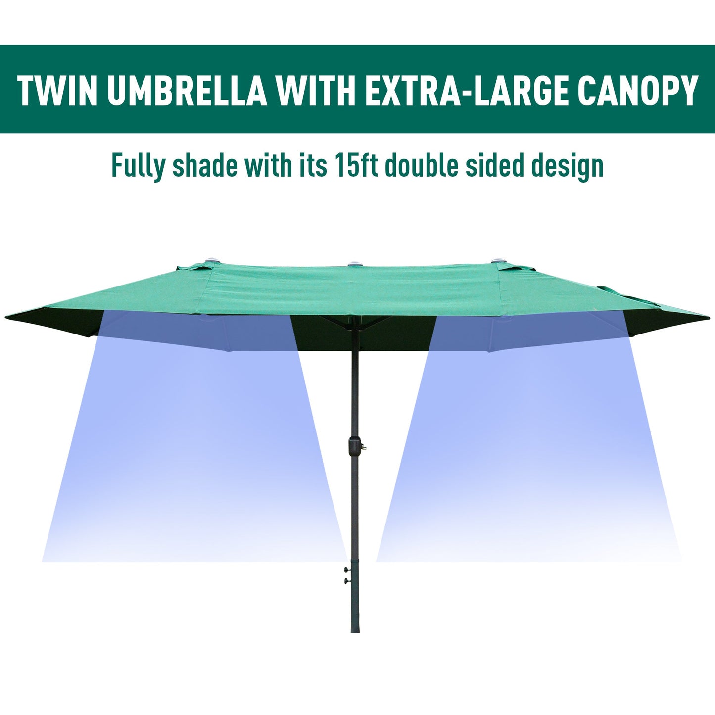 4.6M Sun Umbrella Canopy Double-sided Crank Sun Shade w/ Cross Base Dark Green