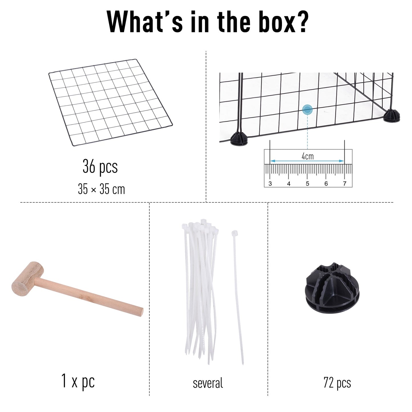Small Animal Playpen with Mallet, Connectors and Cable Ties Metal Mesh 36 pcs