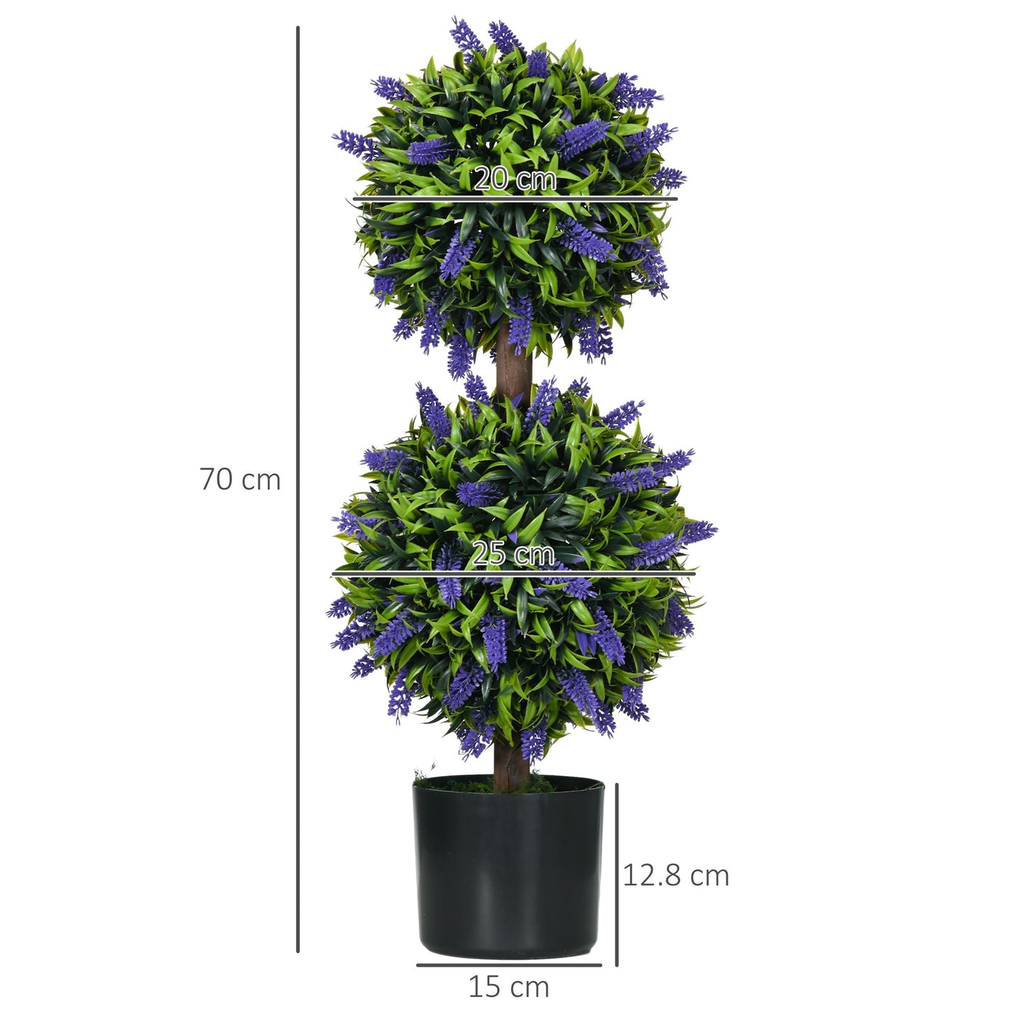 Set of 2 Artificial Plants Lavender Flowers Ball Trees with Pot for Home Indoor Outdoor Decor 70cm