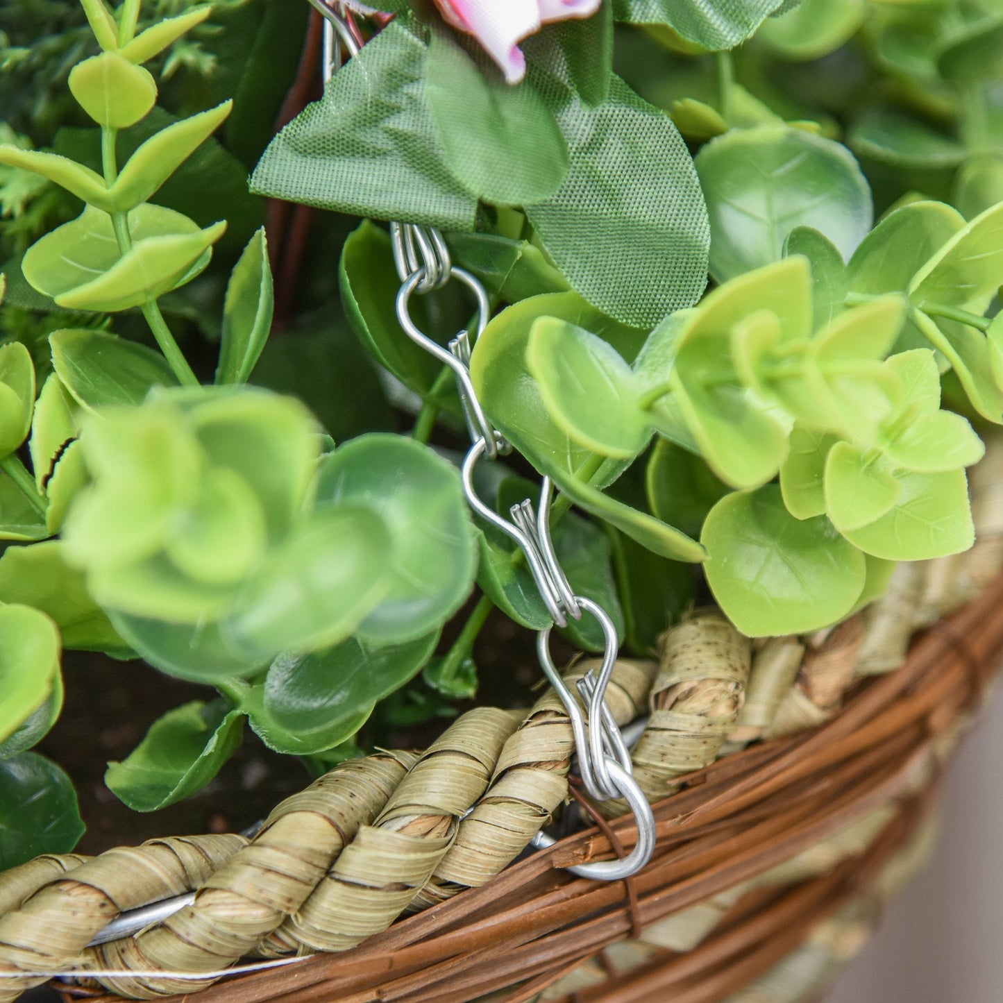 Pack of 2 Artificial Lisianthus Flowers Hanging Planter with Basket for Indoor Outdoor Decoration