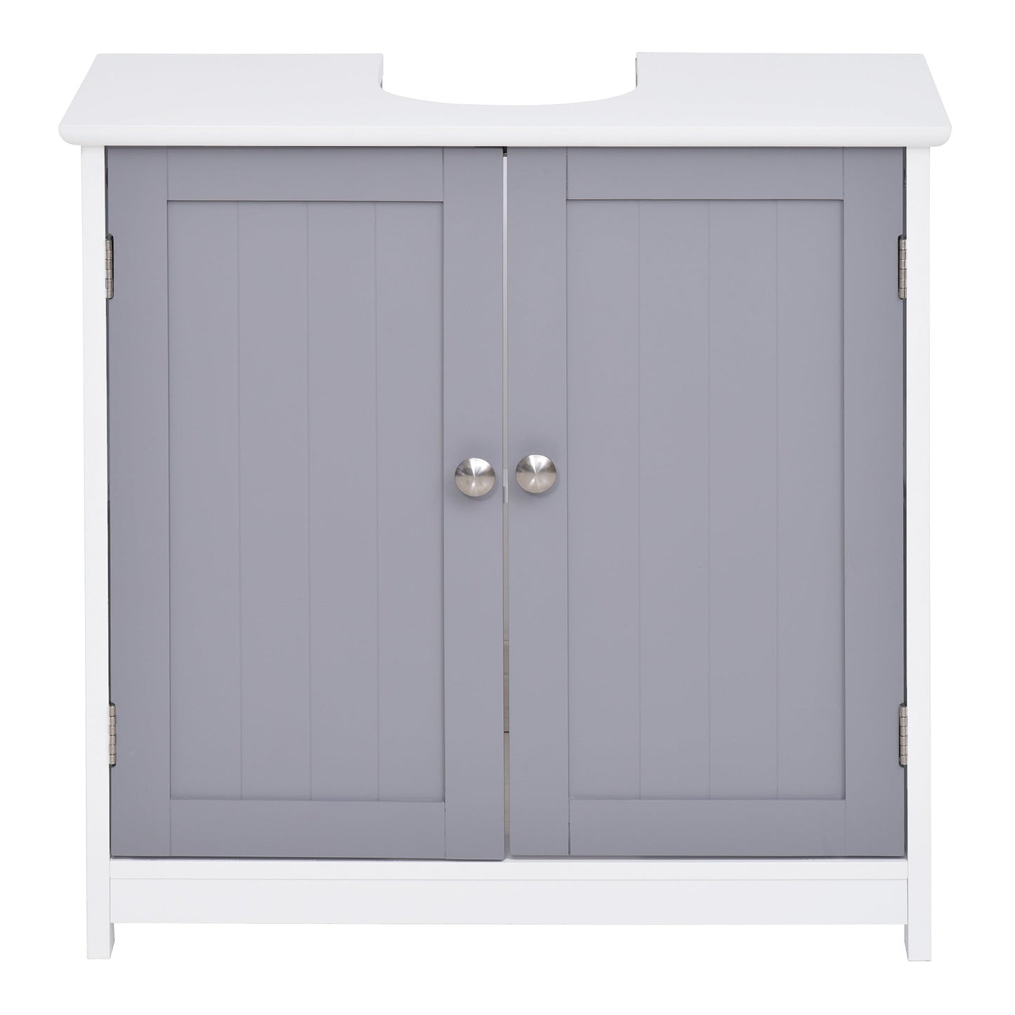60x60cm Under-Sink Storage Cabinet with Adjustable Shelf Bathroom Cabinet Space Saver Organizer Floor Cabinet White and Grey