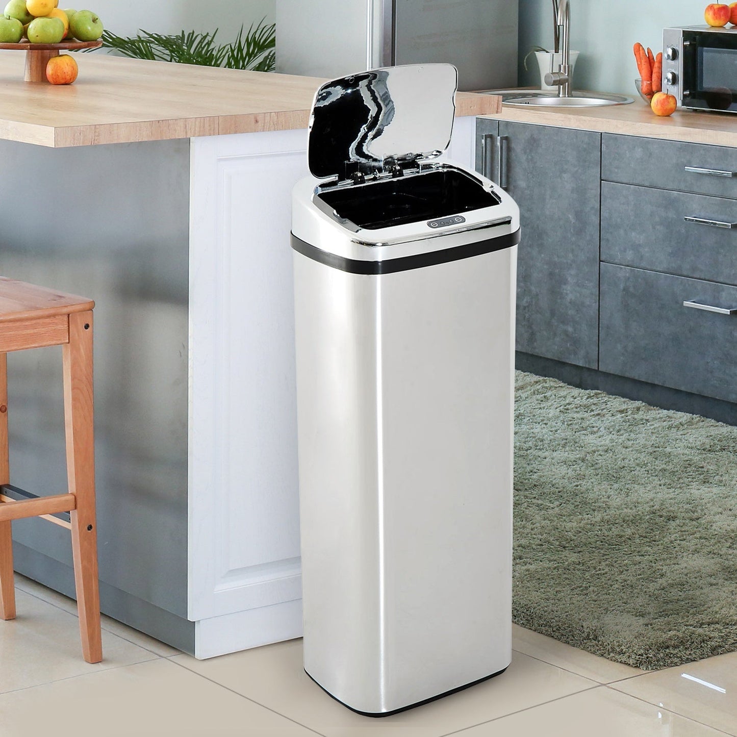 50L Motion Sensor ABS Rubbish Bin Siler/Black
