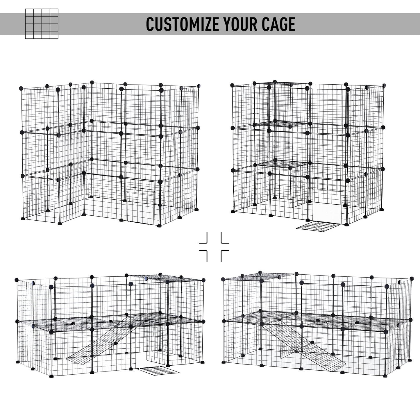 Small Animal Playpen with Mallet, Connectors and Cable Ties Metal Mesh 36 pcs