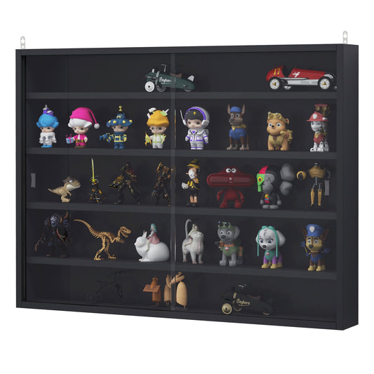 Particle Board 5-Tier Glass Door Display Cabinet Black