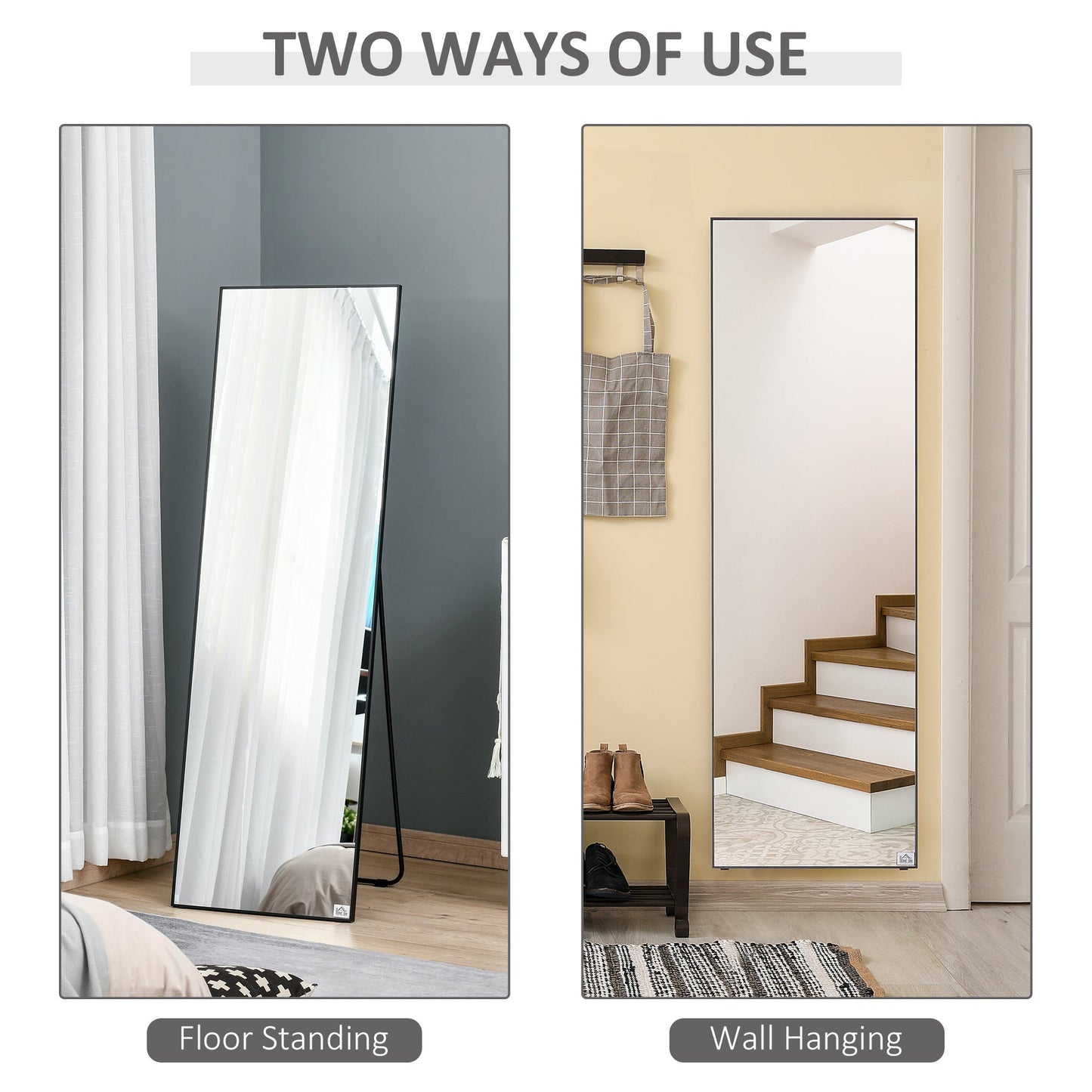 Full Length Mirror Floor Standing or Wall Mount Dressing Mirror Bedroom Black
