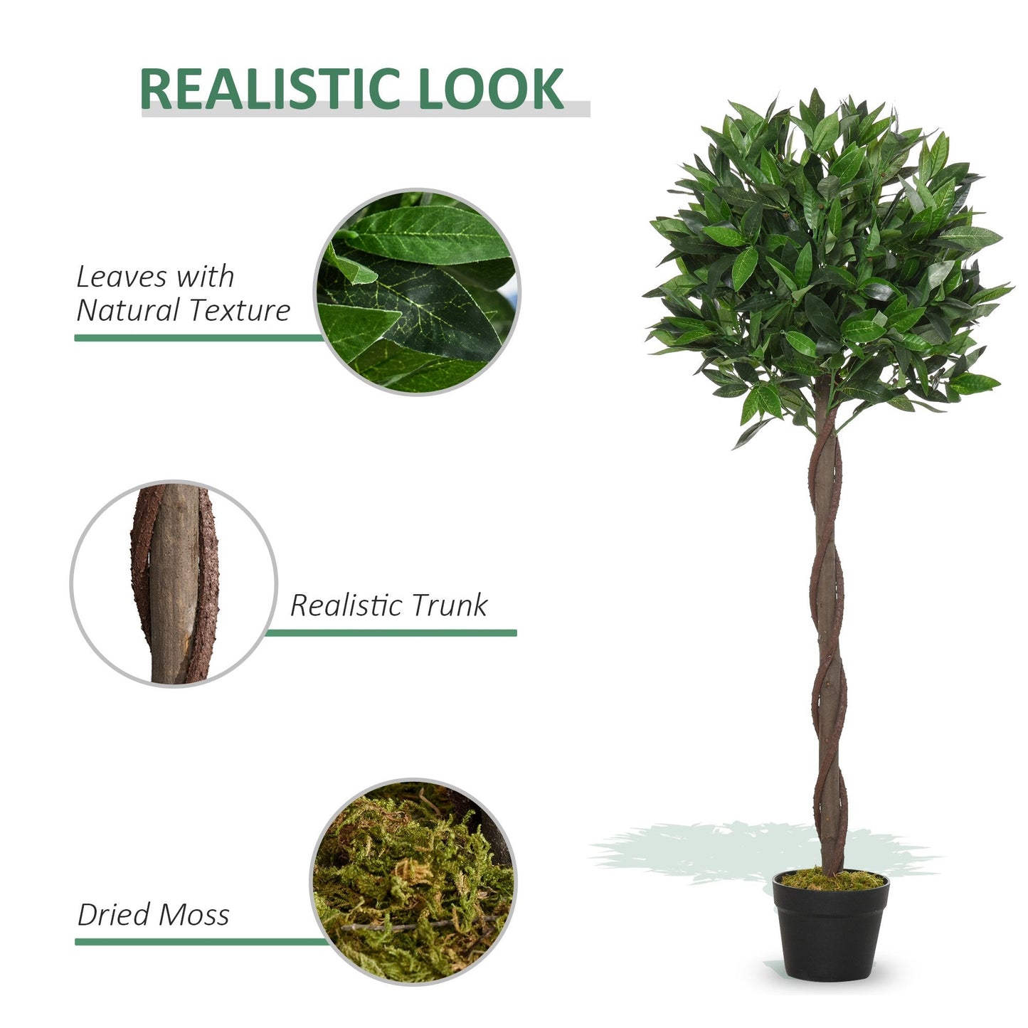 Set of 2 Artificial Topiary Bay Laurel Ball Trees in Pot Indoor Outdoor, 120cm