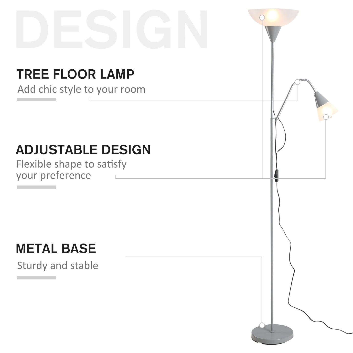 Modern Steel Duo-Head Floor Reading Lamp for Living Room Silver