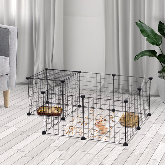 Modular Pet Playpen Metal Wire, 106Lx73Wx36Hcm-Black