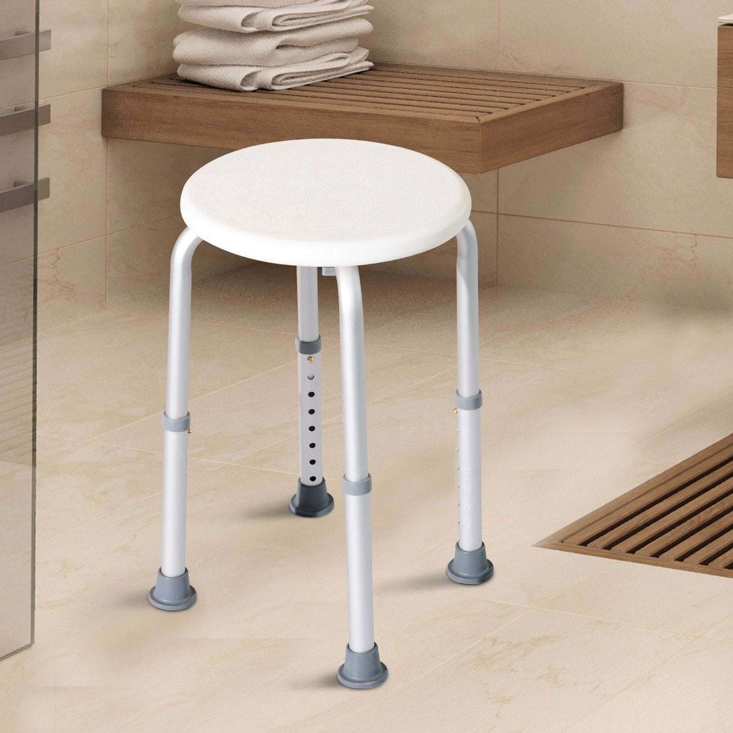 Adjustable Non-Slip Shower and Bath Stool, 32.5Wx41Dx35.5-54H cm-Cream White