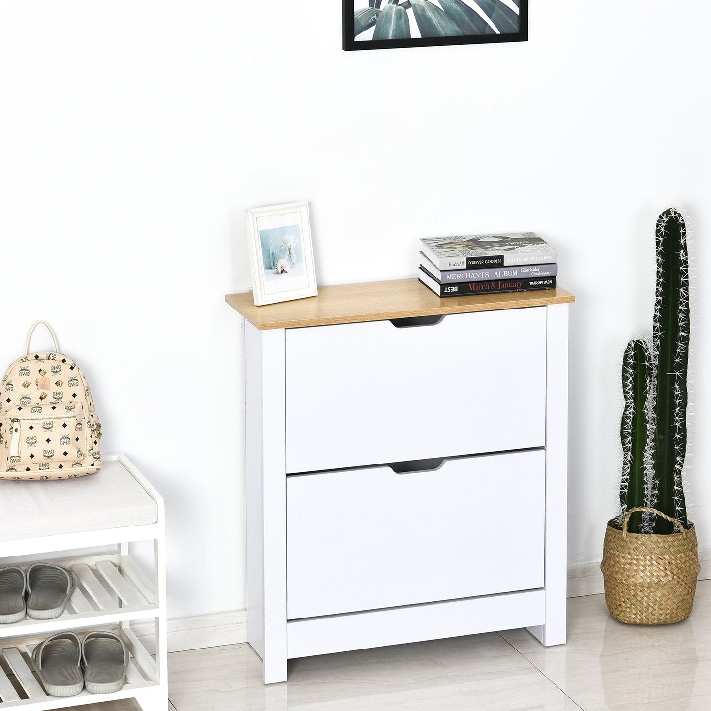 Particle Board 12-Pair Shoe Storage Cabinet White