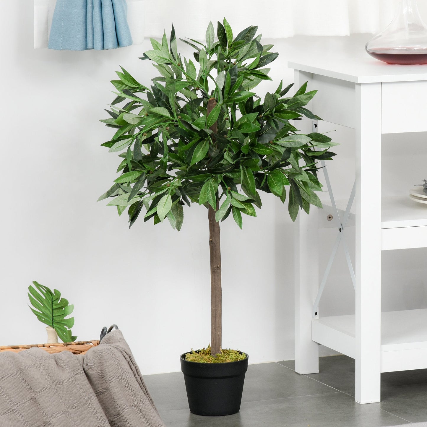 Set of 2 Artificial Topiary Bay Laurel Ball Trees in Pot Indoor Outdoor, 90cm