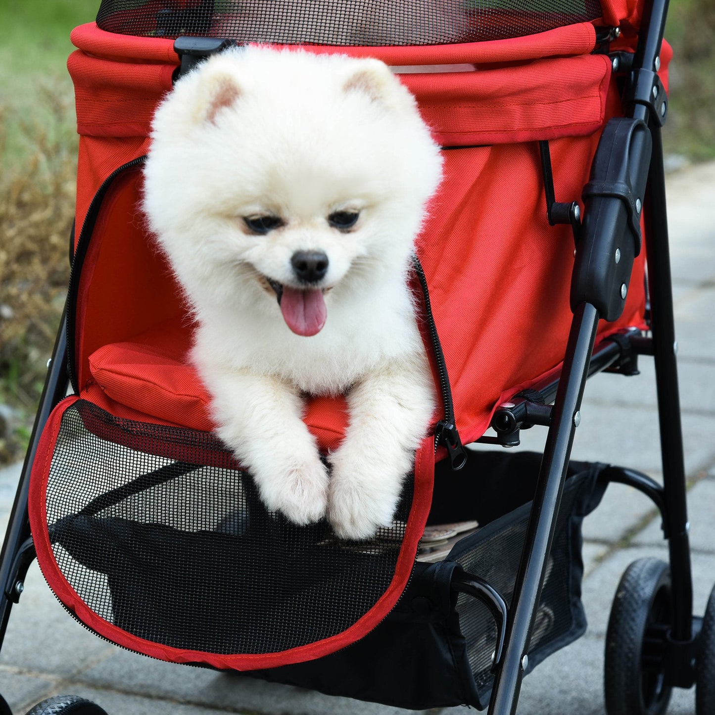 Pet Stroller No-Zip Foldable Travel Carriage with Brake Basket Adjustable Canopy