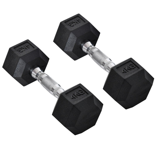 2x4kg Rubber Dumbbell Sports Hex Weights Sets Home Gym Fitness Dumbbell Kit