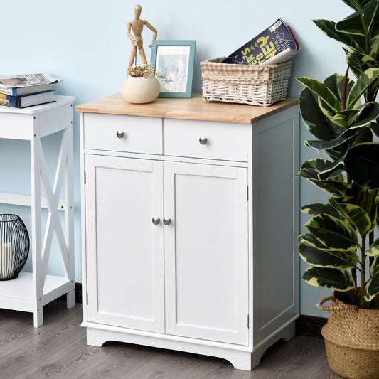 MDF 2-Drawer Double Door Kitchen Cabinet White