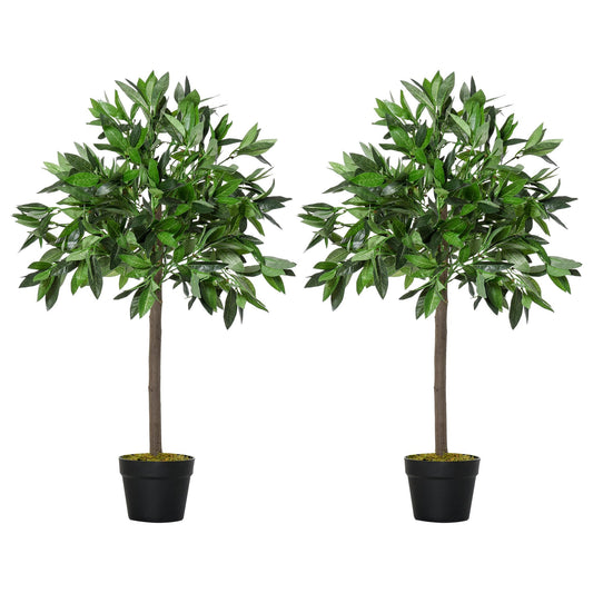 Set of 2 Artificial Topiary Bay Laurel Ball Trees in Pot Indoor Outdoor, 90cm