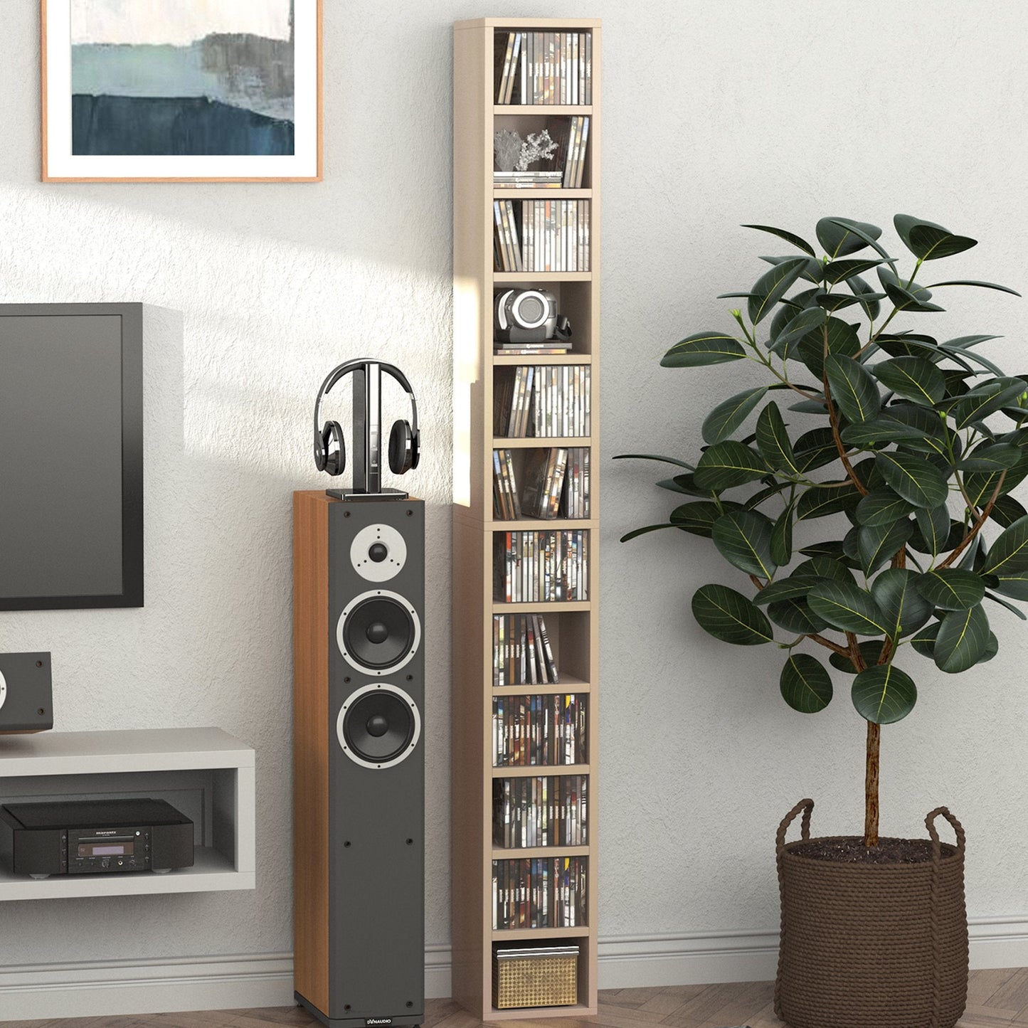 12-tier Media Storage Cabinet 204 CDs Shelf Tower Multimedia Organizer Rack Stand Bookcase Display Unit