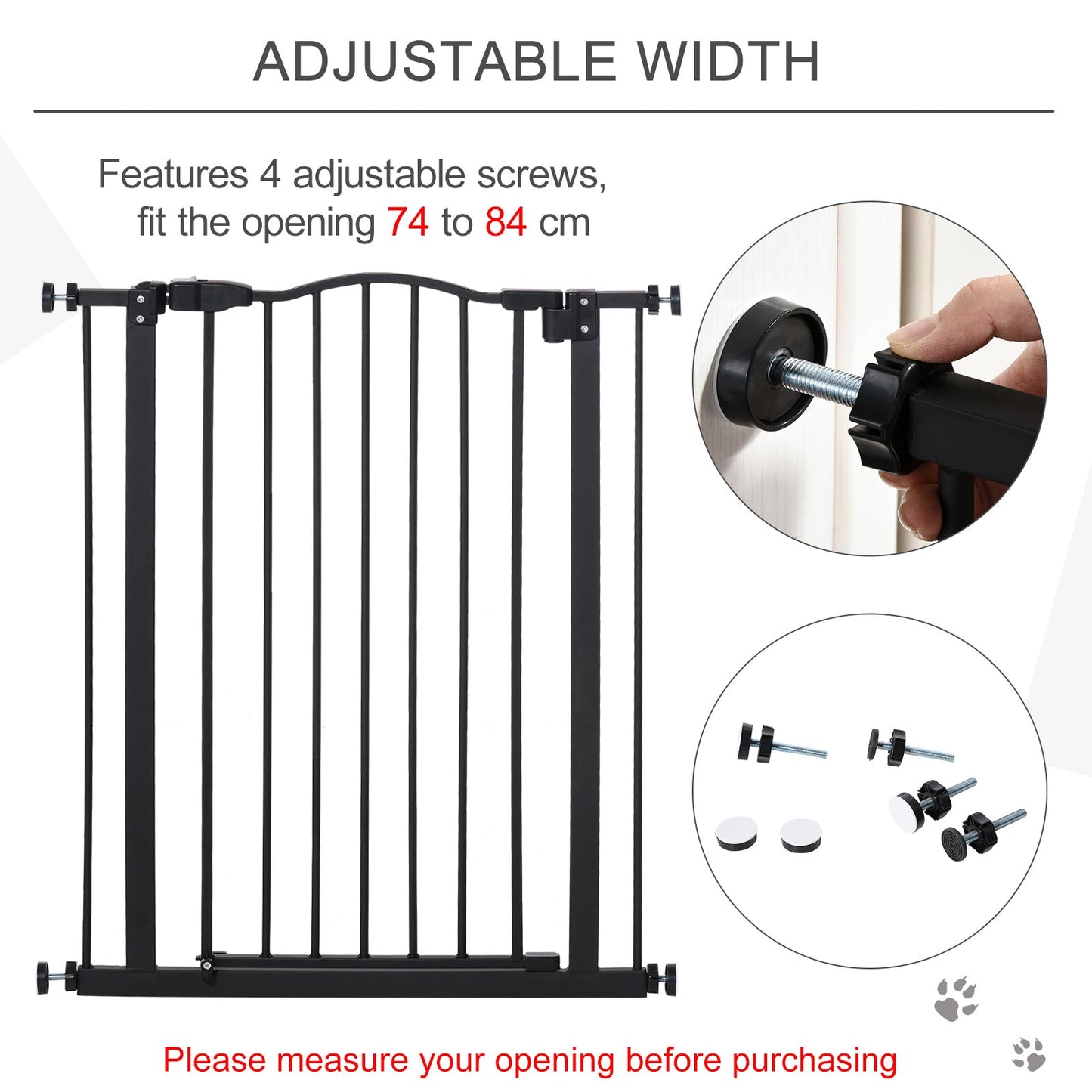 74-84cm Adjustable Metal Pet Gate Safety Barrier w/ Auto-Close Door Black