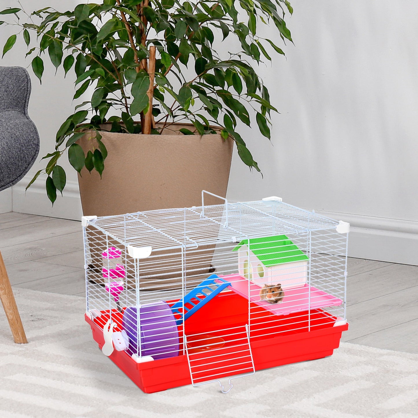 Dwarf Hamster Metal Cage w/ Tunnels Blue