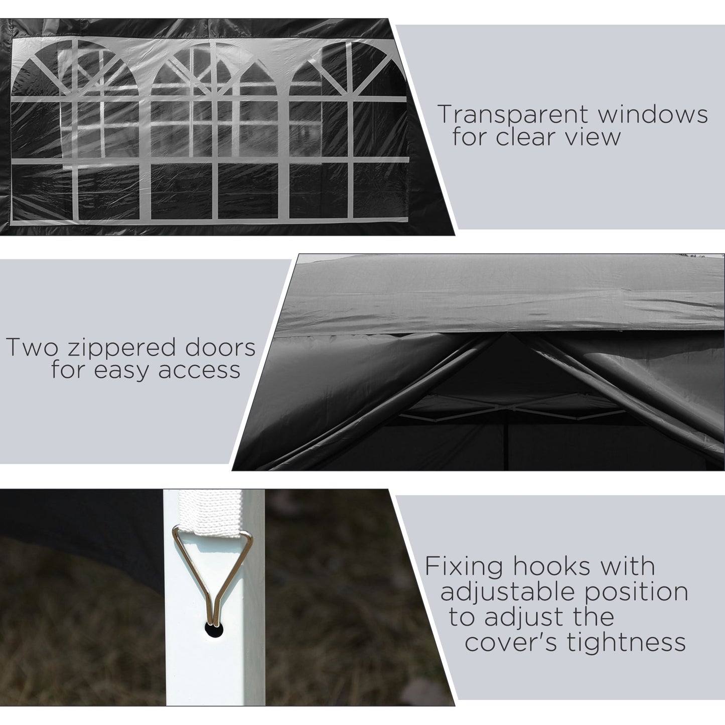 3 x 3m Pop-Up Outdoor Gazebo, with Removable Walls - Black