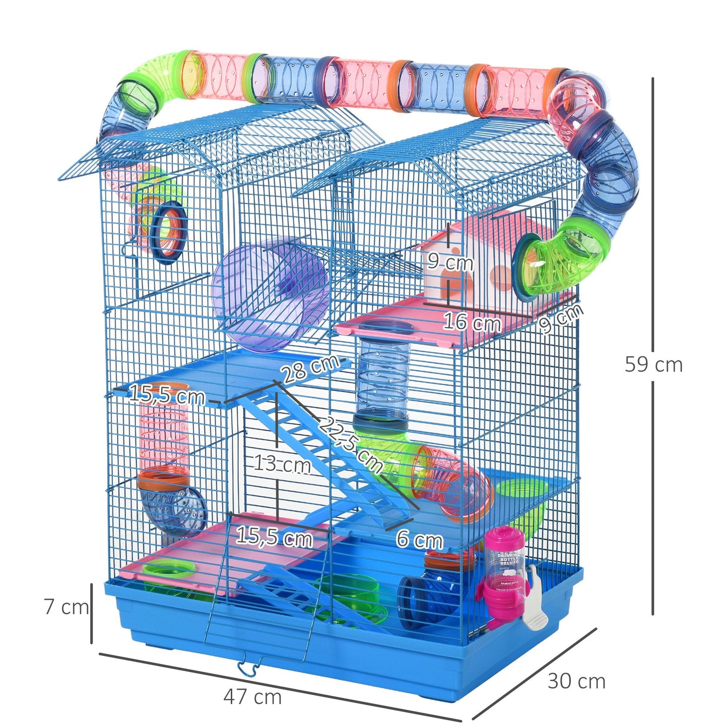 Hamster Metal 5-Tier Cage w/ Tunnels Blue