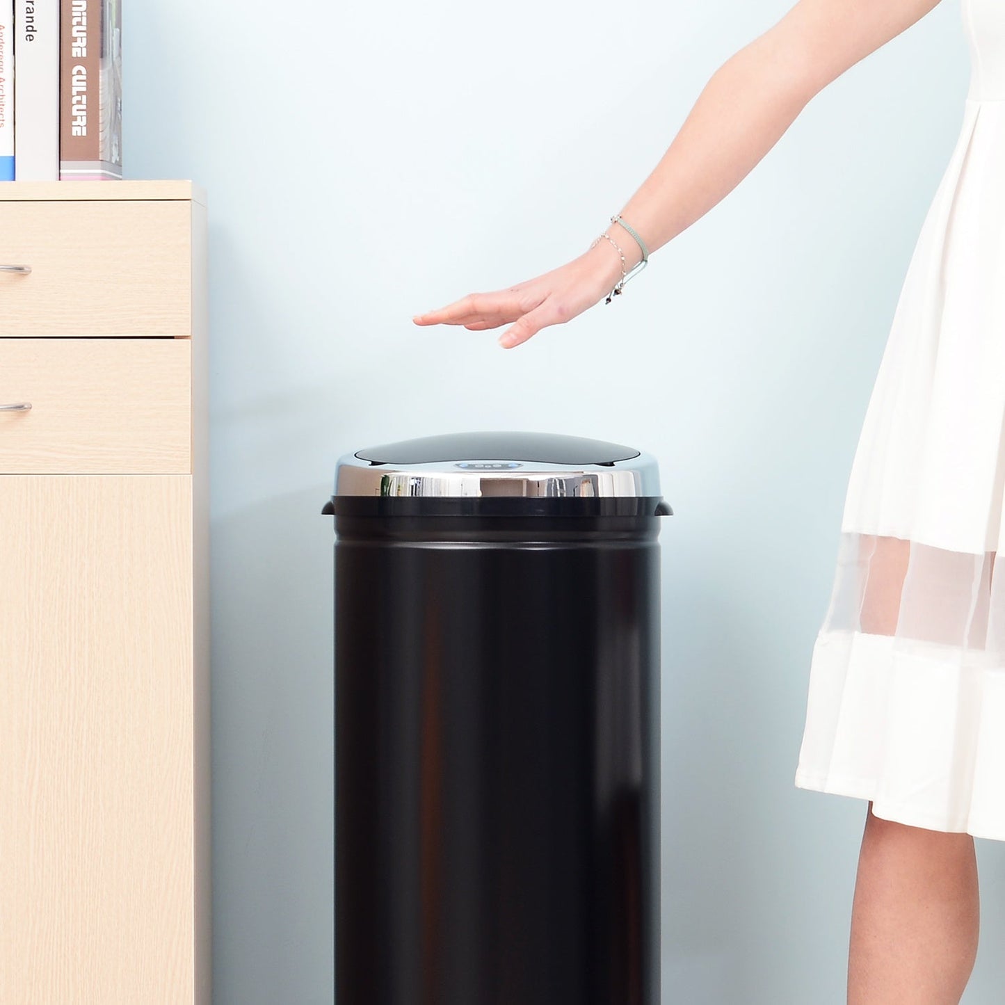 50 L Stainless Steel Sensor Trash Can W/ Bucket-Black