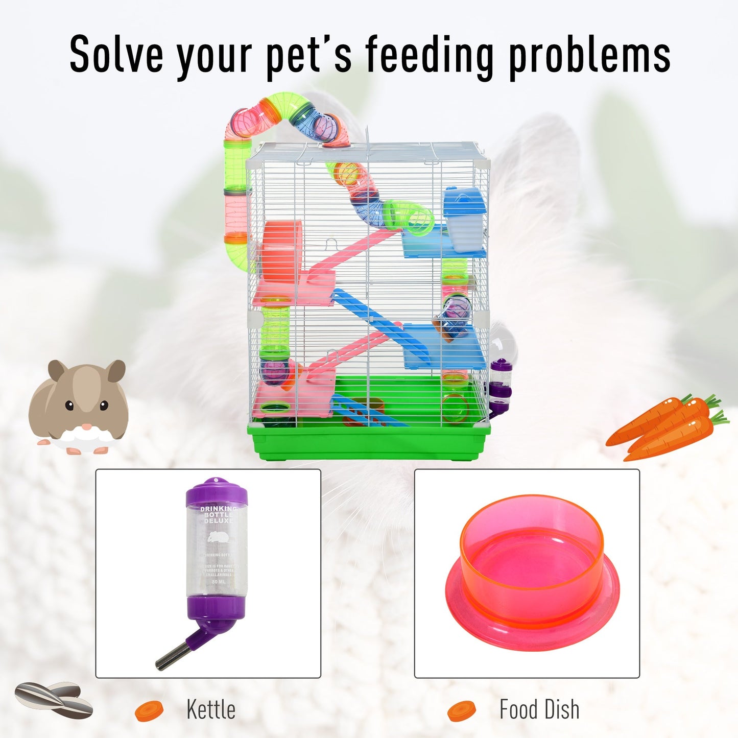 5 Tier Hamster Cage Carrier Habitat Small Animal House w/ Exercise Wheels Tunnel