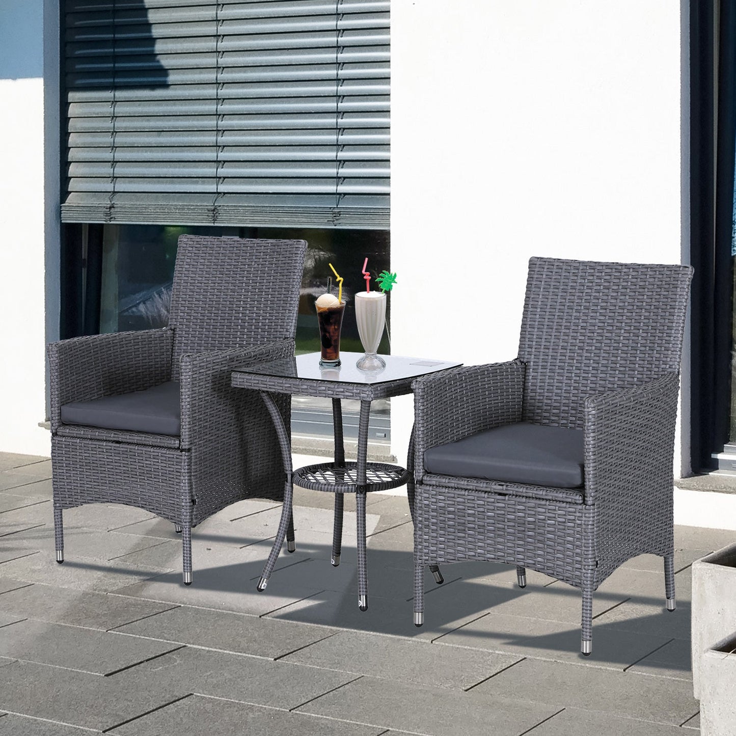 3pc Rattan Coffee Table Set-Grey