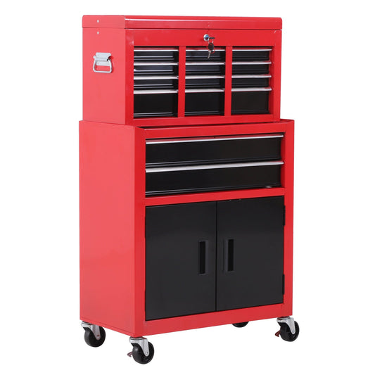 Metal ToolboxTrolley Portable Chest Box Rollcab Cabinet Garage Storage 6 Drawers-Black/Red