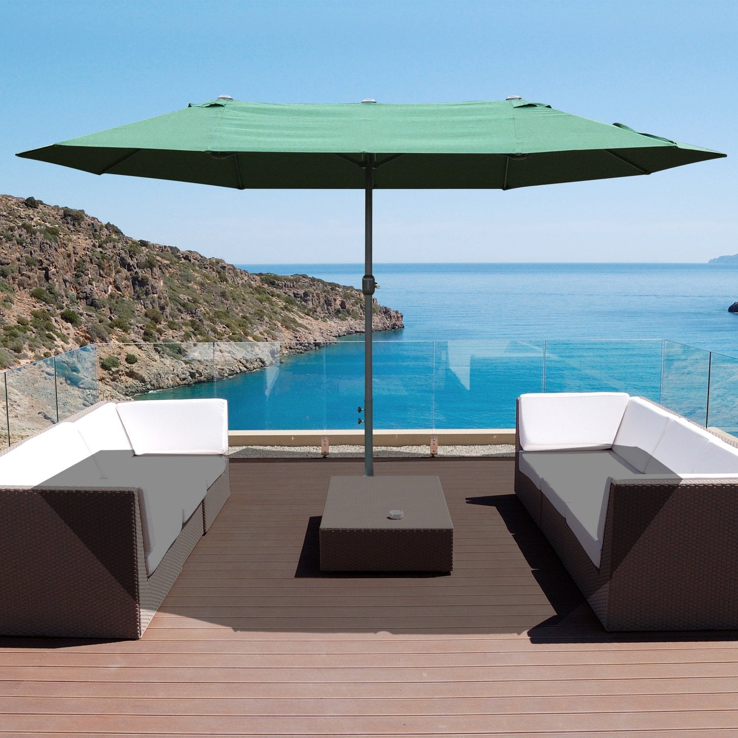 4.6M Sun Umbrella Canopy Double-sided Crank Sun Shade w/ Cross Base Dark Green
