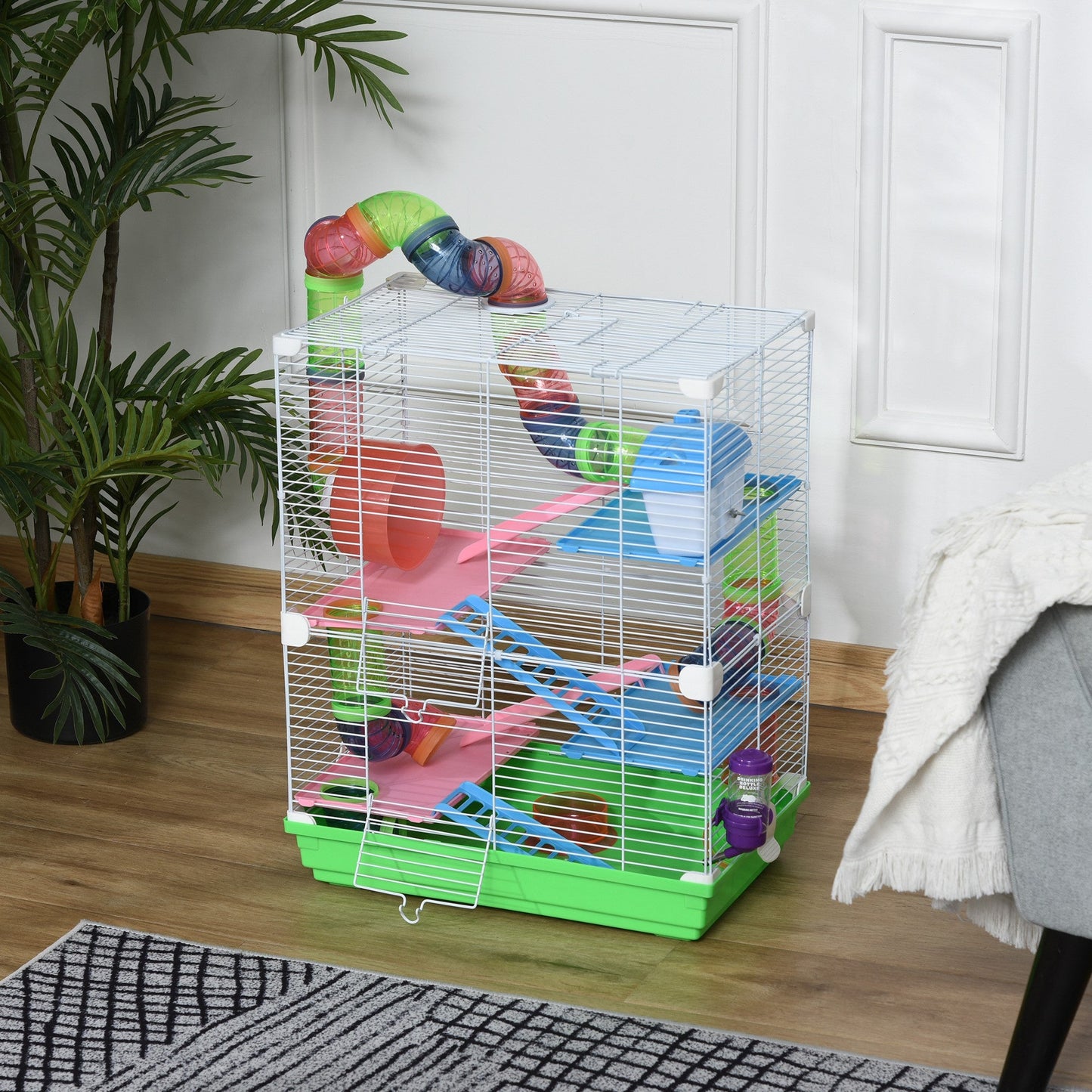 5 Tier Hamster Cage Carrier Habitat Small Animal House w/ Exercise Wheels Tunnel