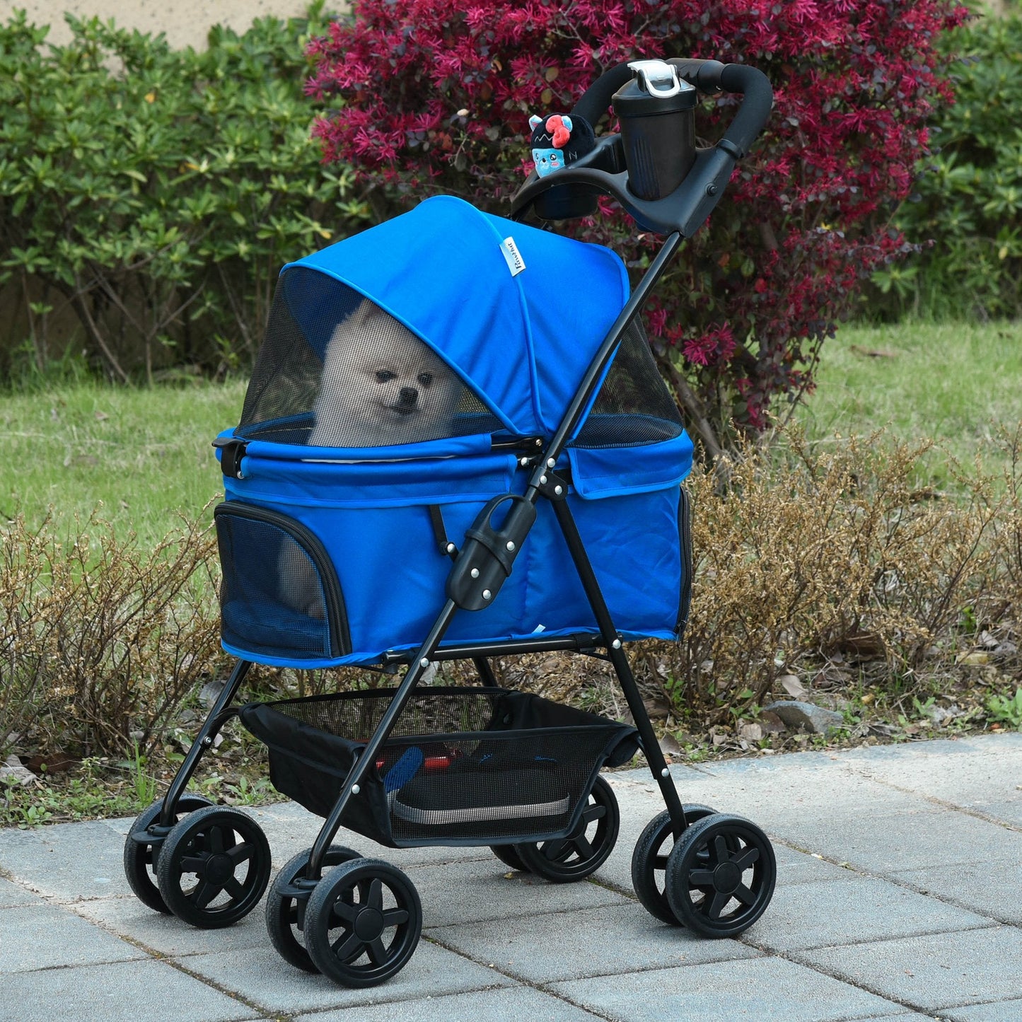 Pet Stroller No-Zip Foldable Travel Carriage with Brake Basket Adjustable Canopy