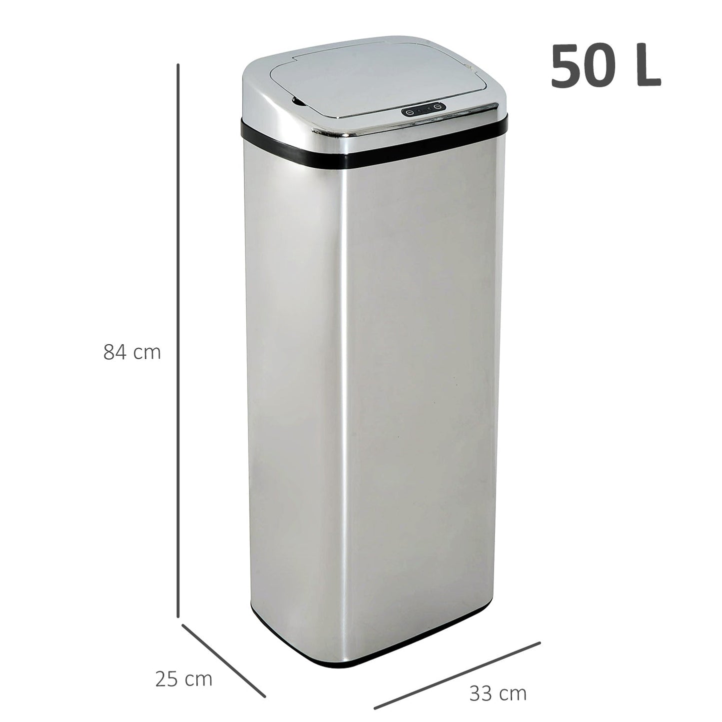 50L Motion Sensor ABS Rubbish Bin Siler/Black