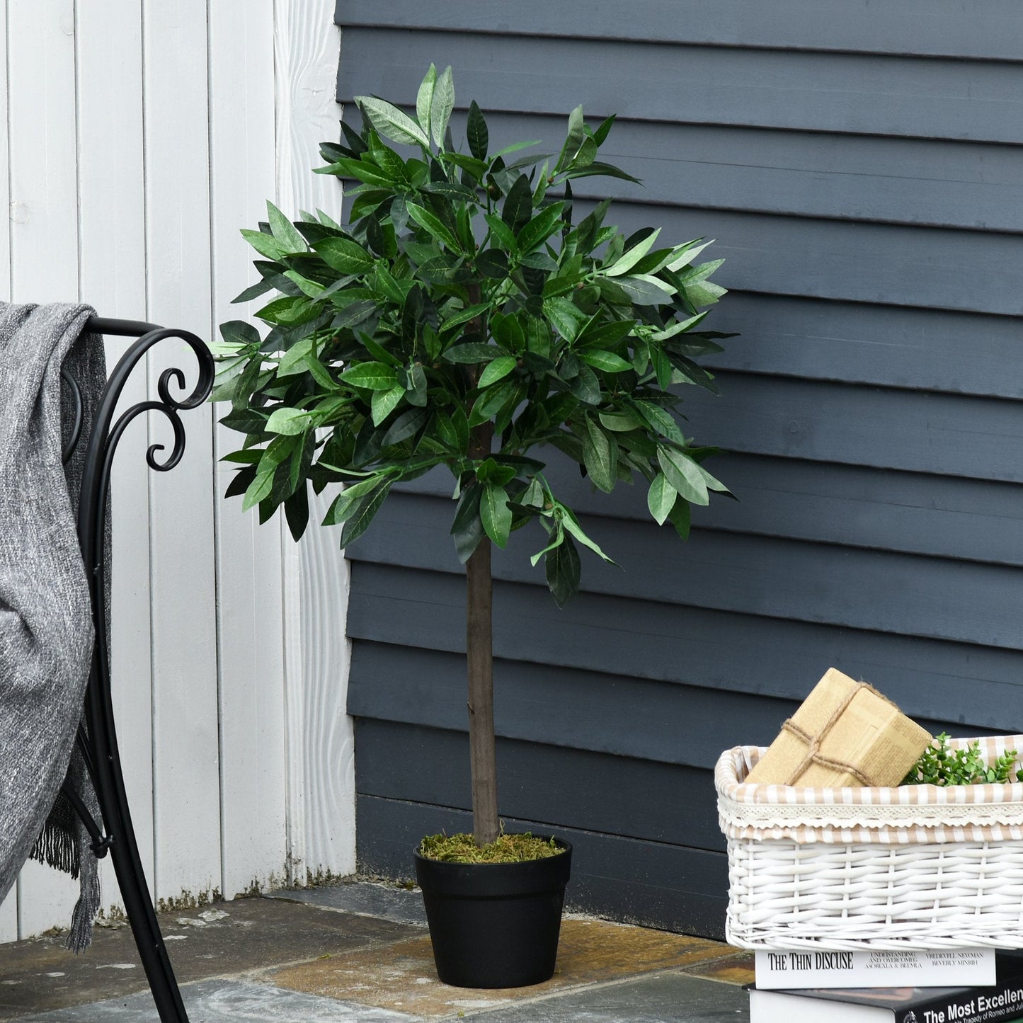 Set of 2 Artificial Topiary Bay Laurel Ball Trees in Pot Indoor Outdoor, 90cm