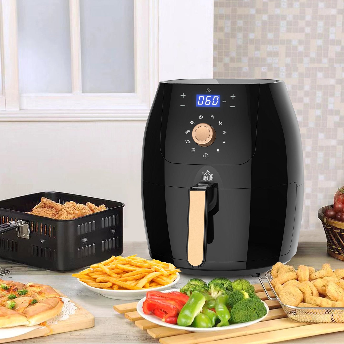 Air Fryer 1700W 5.5L w/ Digital Display Adjustable Temperature Nonstick Basket