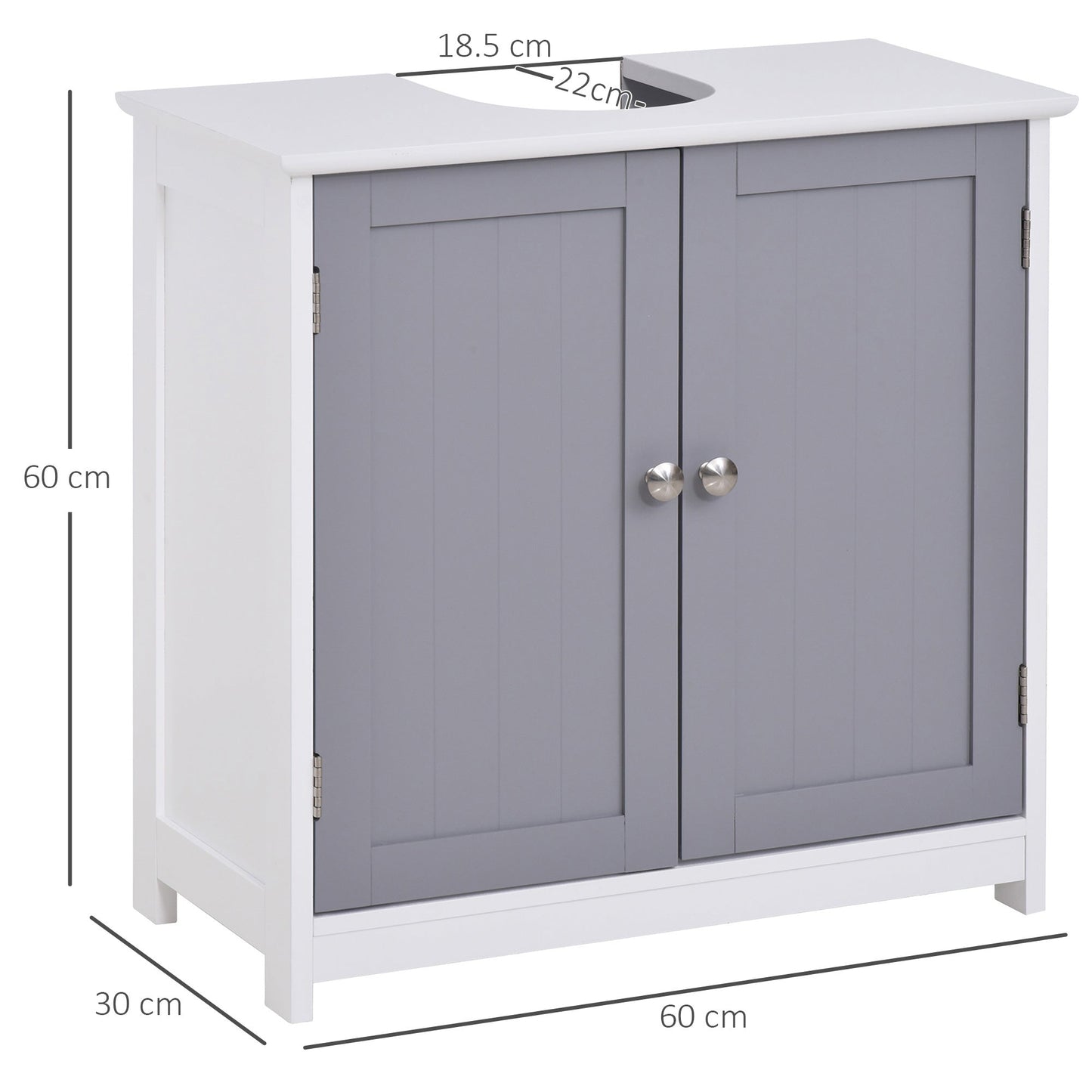 60x60cm Under-Sink Storage Cabinet with Adjustable Shelf Bathroom Cabinet Space Saver Organizer Floor Cabinet White and Grey