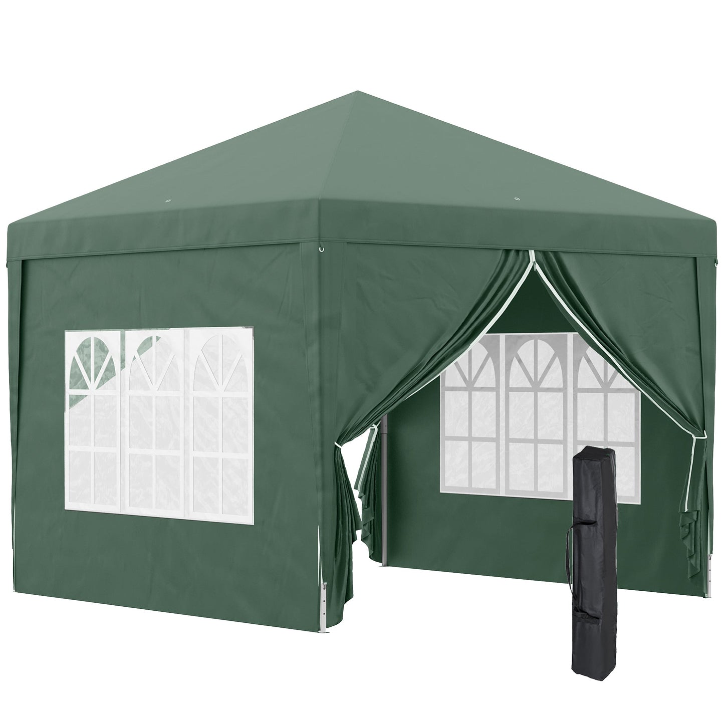 3 x 3m Pop Up Gazebo, Wedding Party Canopy Tent Marquee with Carry Bag and Windows, Green