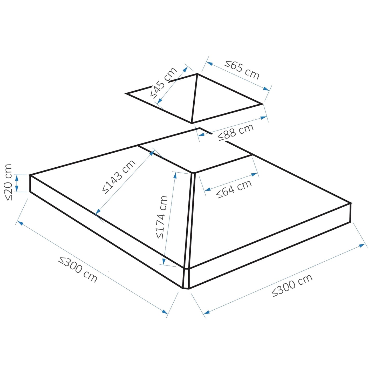 3(m) Gazebo Top Cover Double Tier Canopy Replacement Pavilion Roof Light Grey