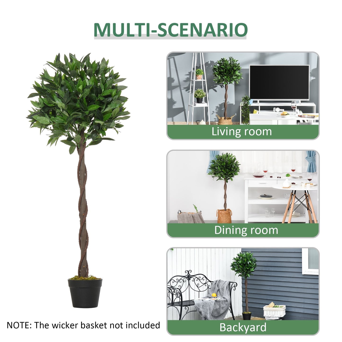 Set of 2 Artificial Topiary Bay Laurel Ball Trees in Pot Indoor Outdoor, 120cm