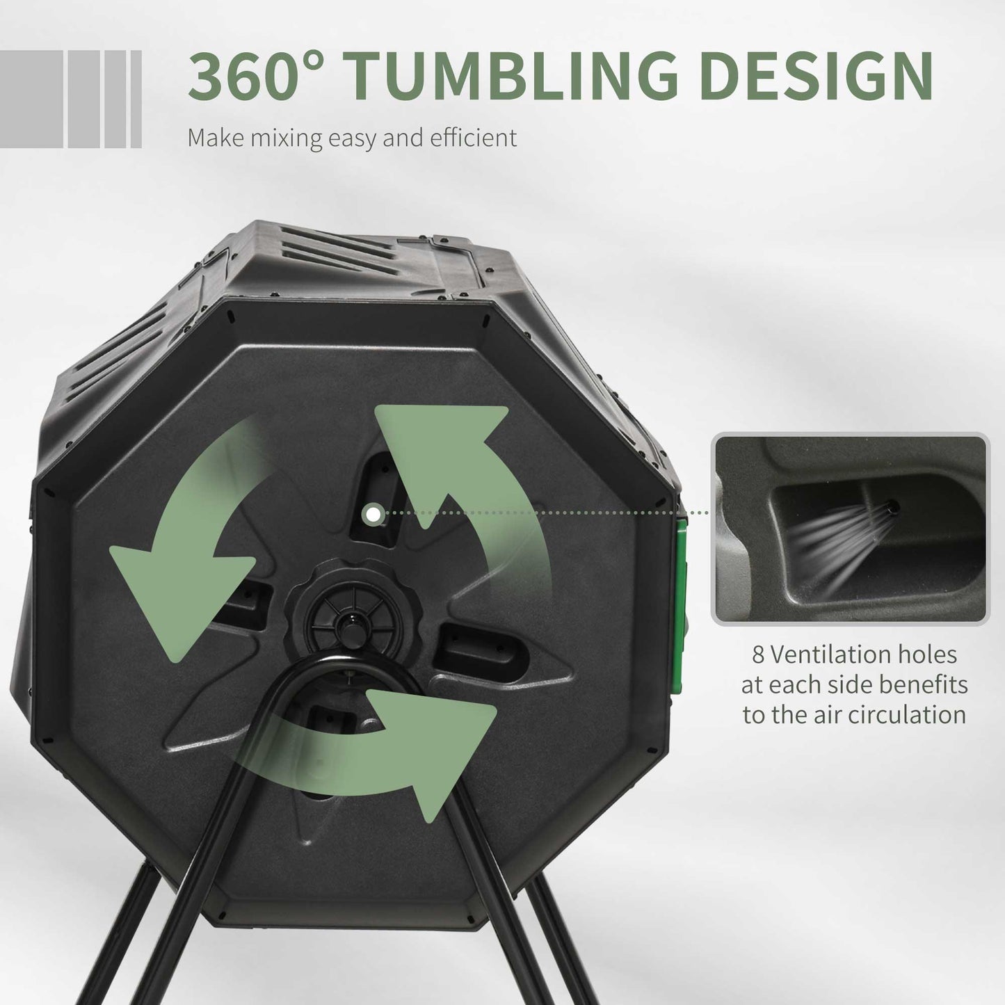 160L Tumbling Compost Bin Outdoor Dual Chamber 360° Rotating Composter, Garden Compost Bin w/ Sliding Doors & Solid Steel Frame, Black