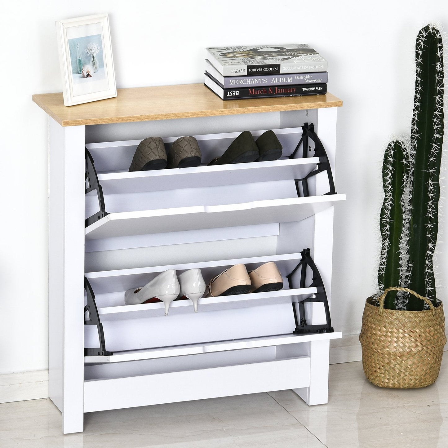 Particle Board 12-Pair Shoe Storage Cabinet White