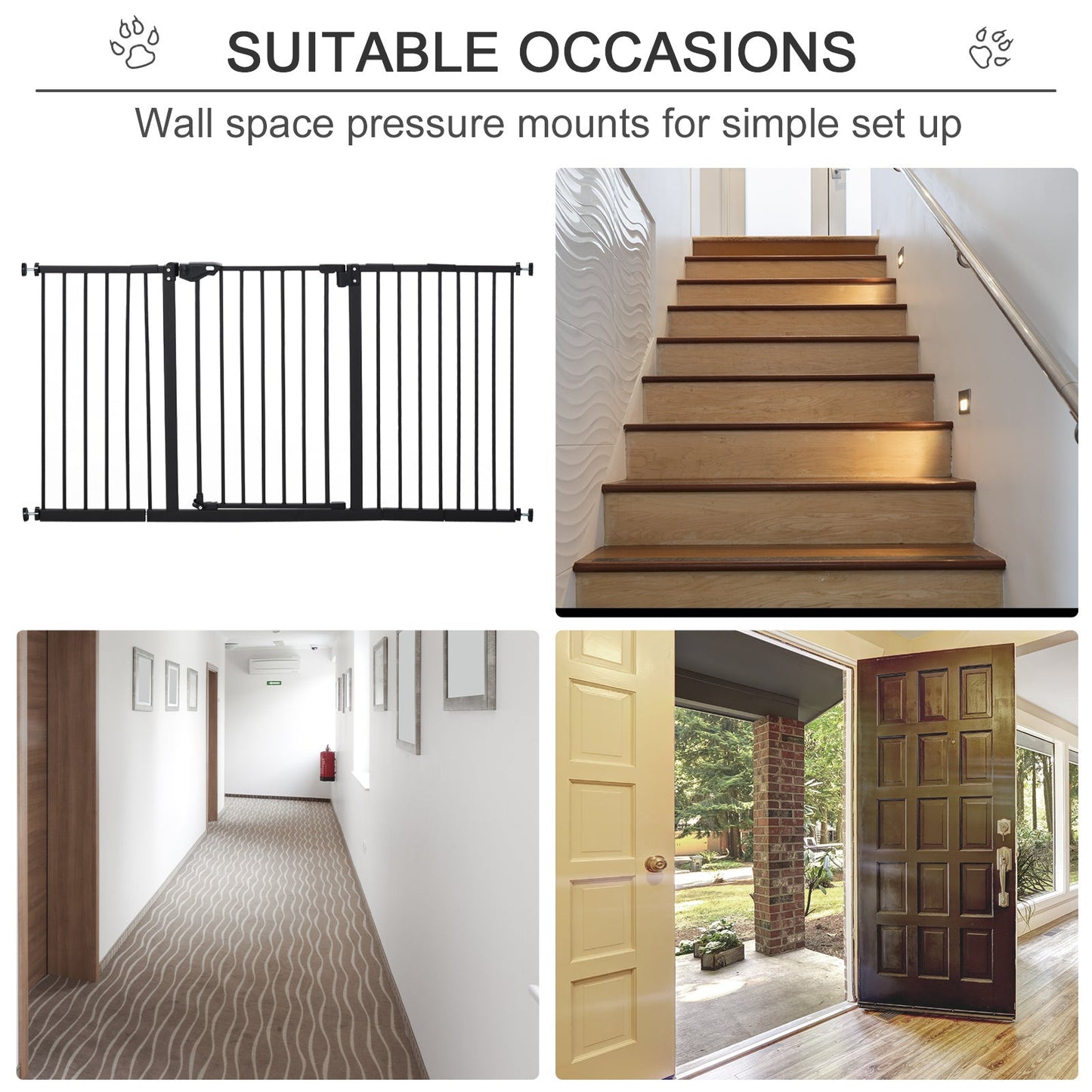 Pet Safety Gate Retractable Divider Home w/ 3 Extensions and Adjustable Screws