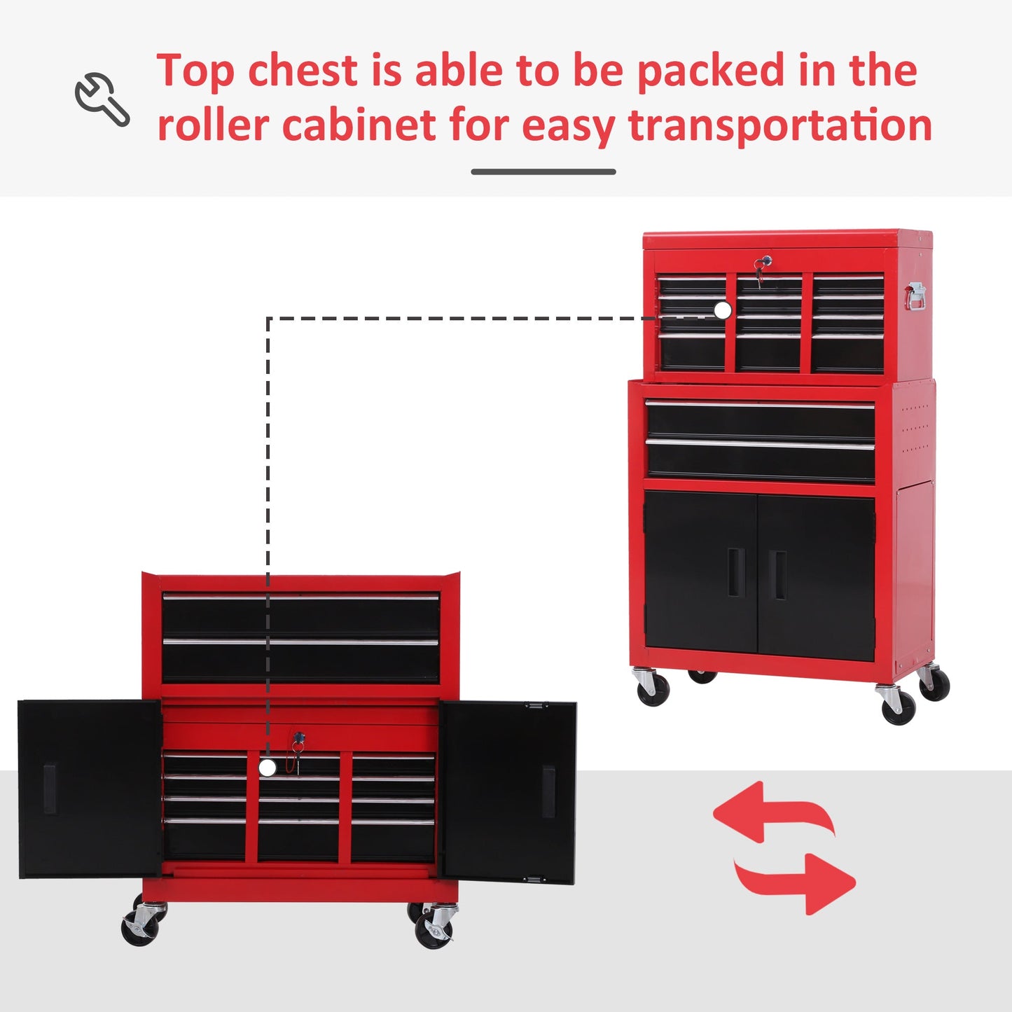 Metal ToolboxTrolley Portable Chest Box Rollcab Cabinet Garage Storage 6 Drawers-Black/Red
