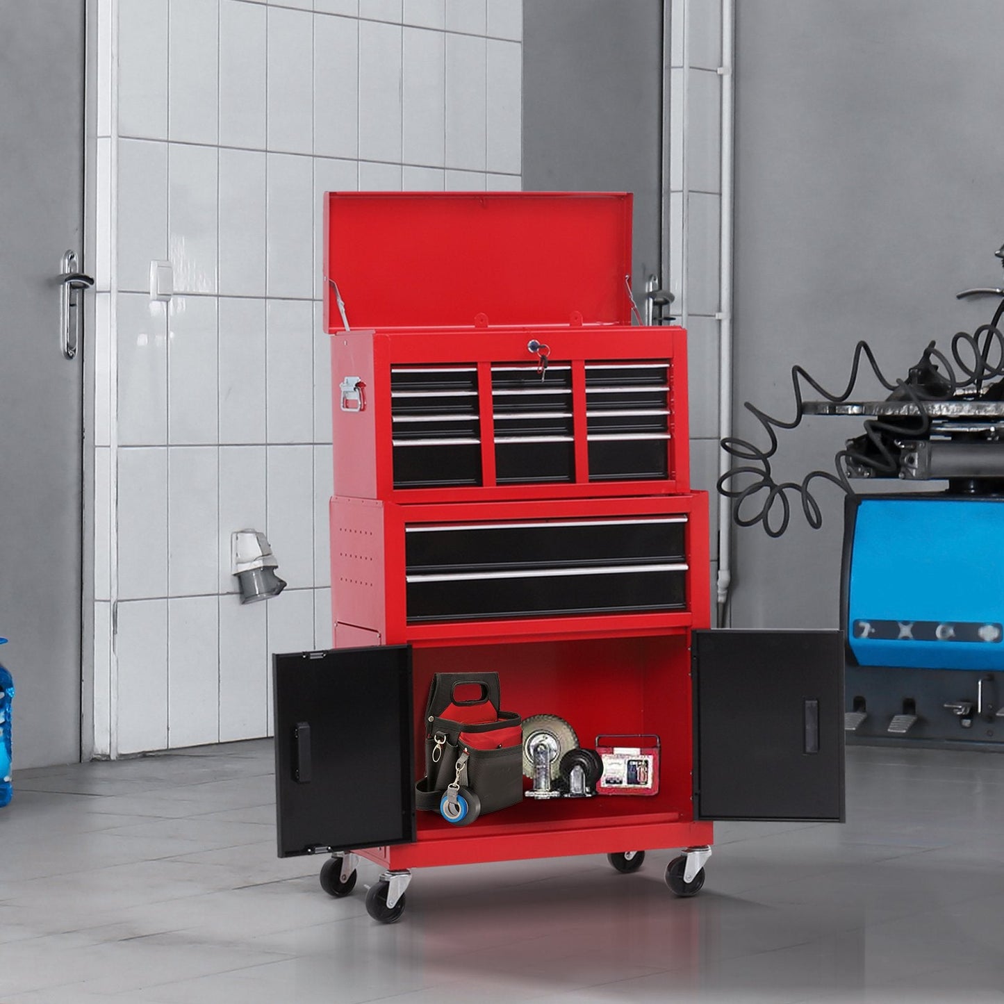Metal ToolboxTrolley Portable Chest Box Rollcab Cabinet Garage Storage 6 Drawers-Black/Red
