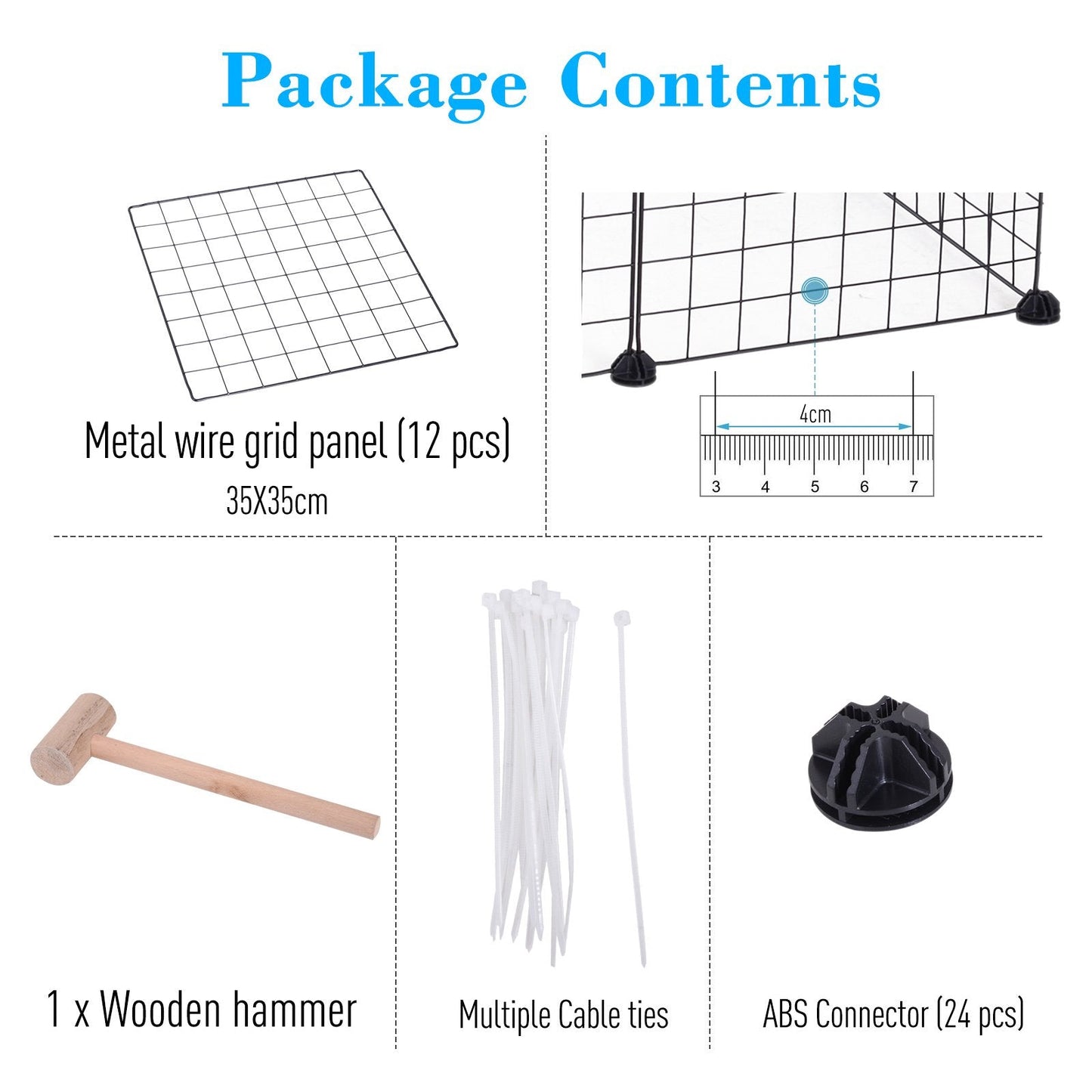 Modular Pet Playpen Metal Wire, 106Lx73Wx36Hcm-Black