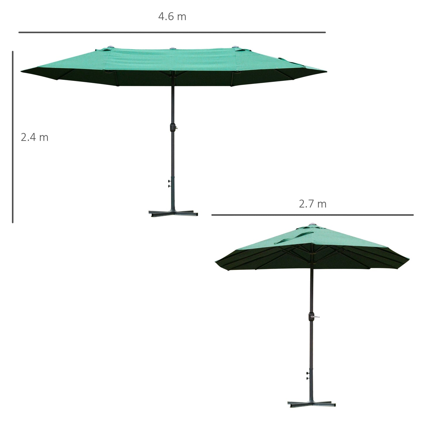 4.6M Sun Umbrella Canopy Double-sided Crank Sun Shade w/ Cross Base Dark Green