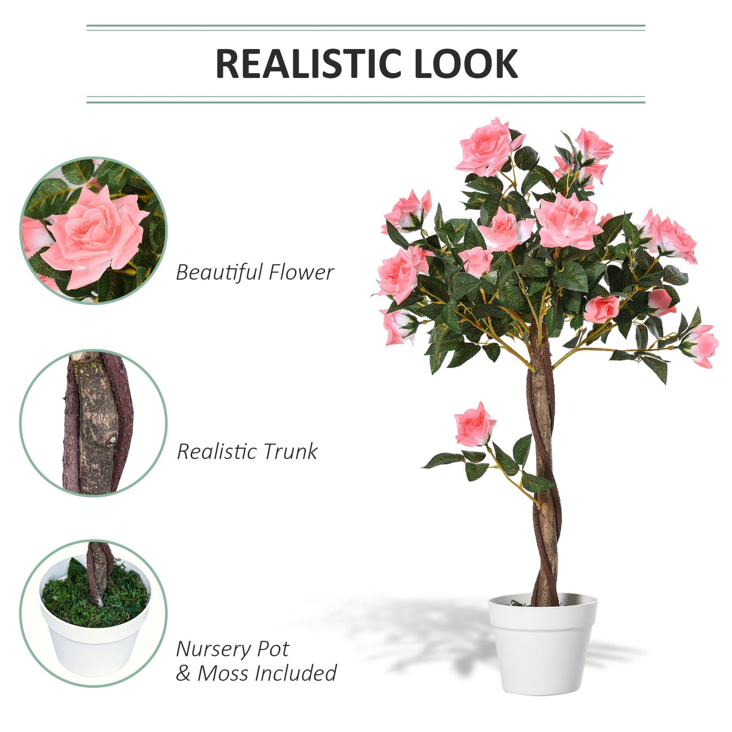Artificial Camellia Plant Realistic Fake Tree Potted Home Office 90cm Pink
