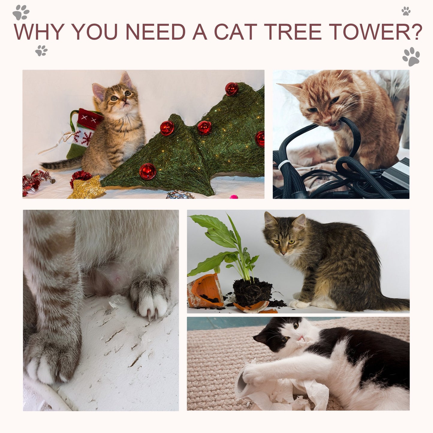 Cat Tree Plush Kitty Activity Center Top Bar Tunnel Dangling Ball Light Grey