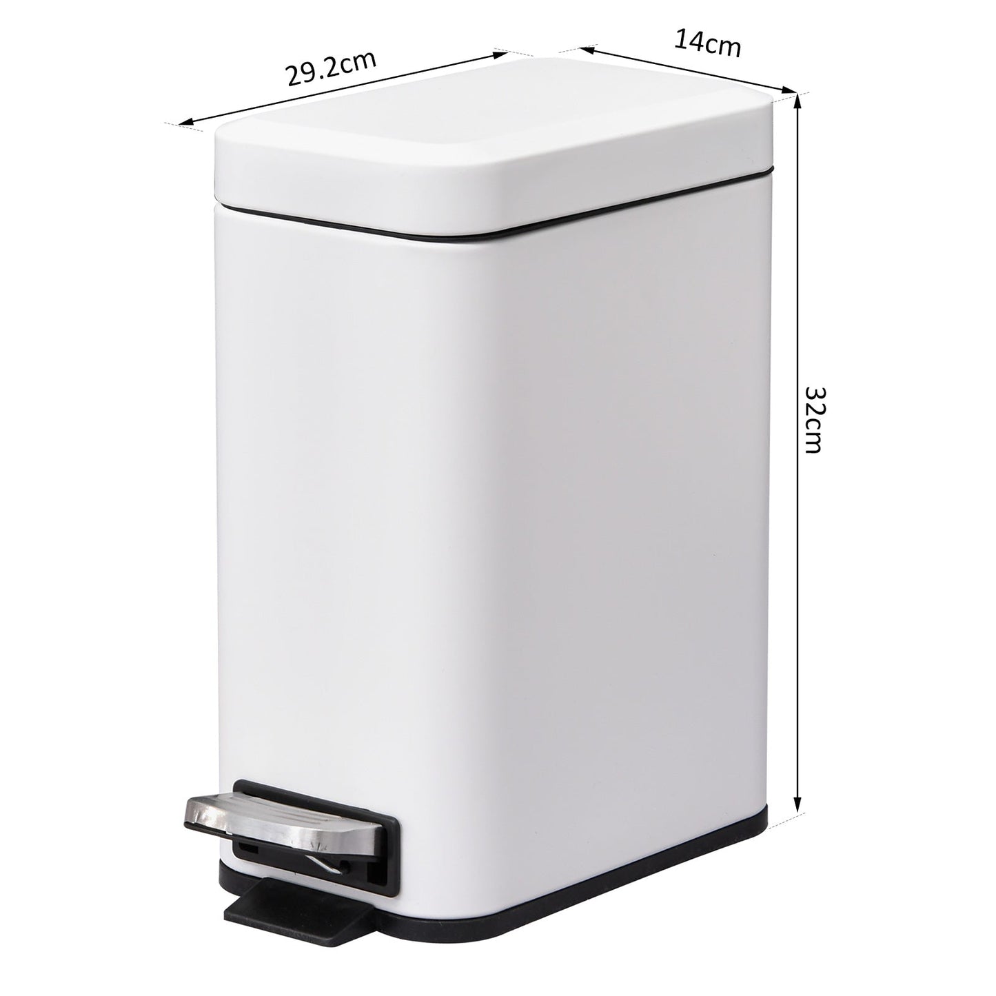 5L Rectangular Steel Pedal Bin White