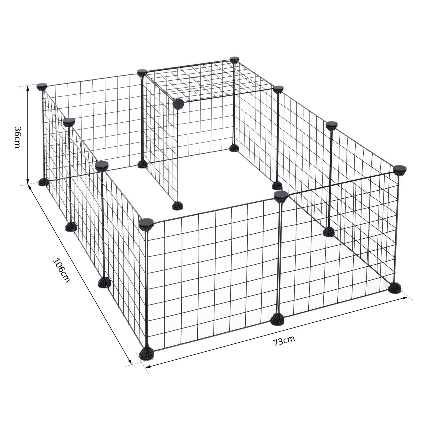 Modular Pet Playpen Metal Wire, 106Lx73Wx36Hcm-Black